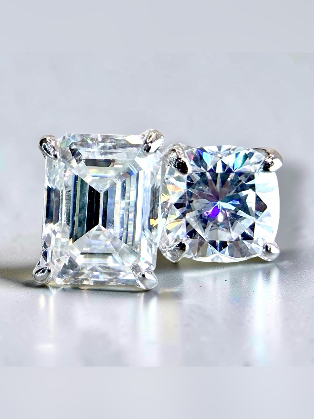 5CT Moissanite Ring • Emerald & Round Cut Duo • Sterling Silver • Size 5 - Picture 6 of 16